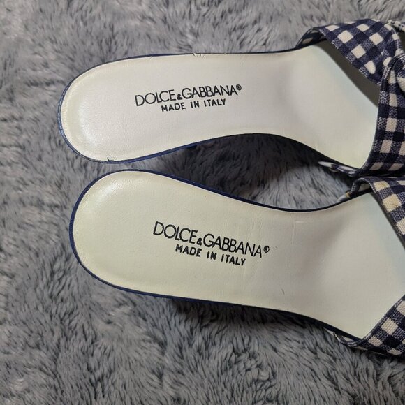 Dolce & Gabbana Heels Stiletto Mules Slip On Peep Toe Blue Gingham Size 38 - Picture 6 of 11